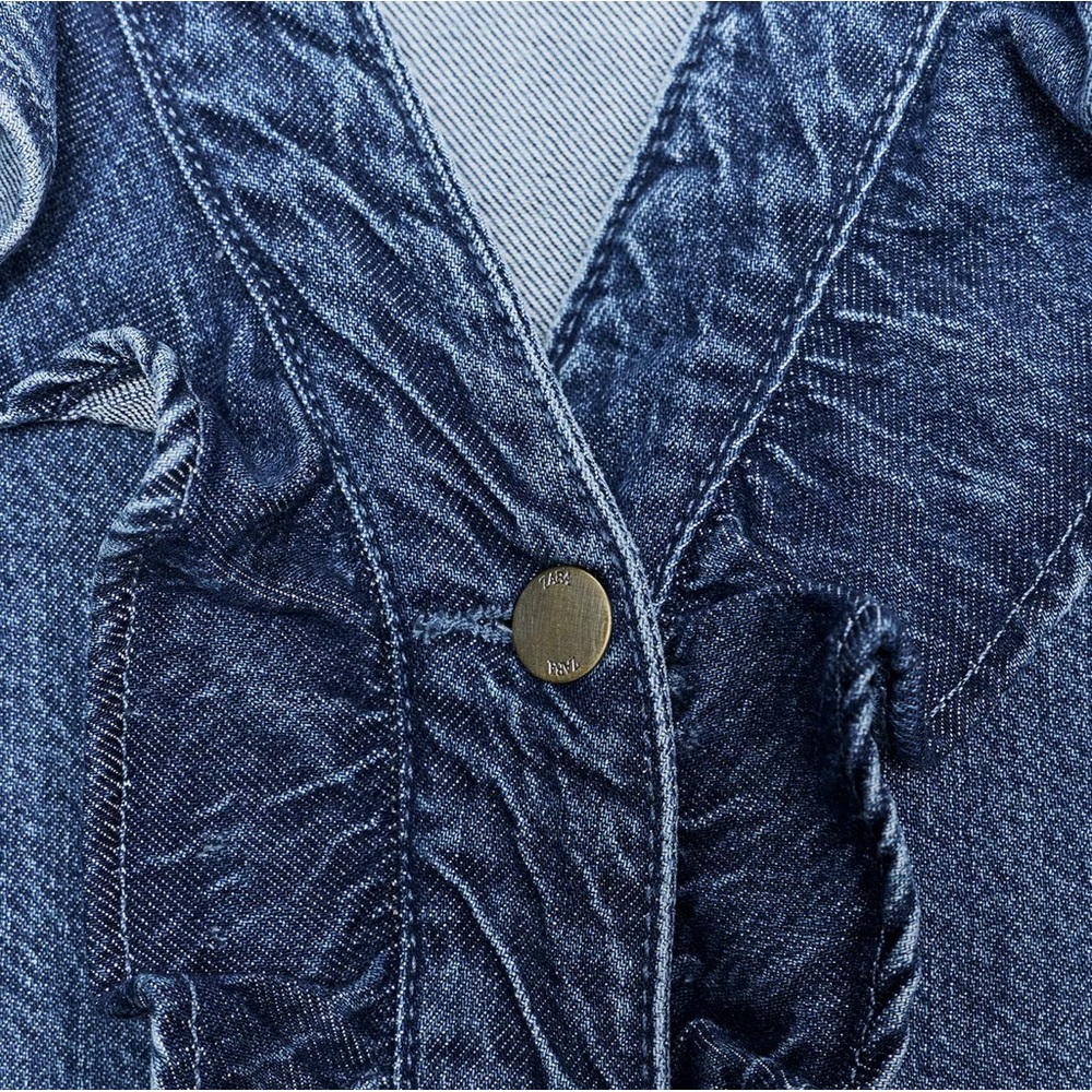Zara Denim Ruffle Shirt - Picture 8 of 11